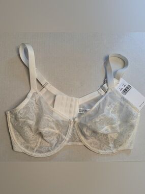 NWT HSIA White Lace Mesh Unlined Underwire Bra 38DD Floral Sheer FBD0034WH138DD